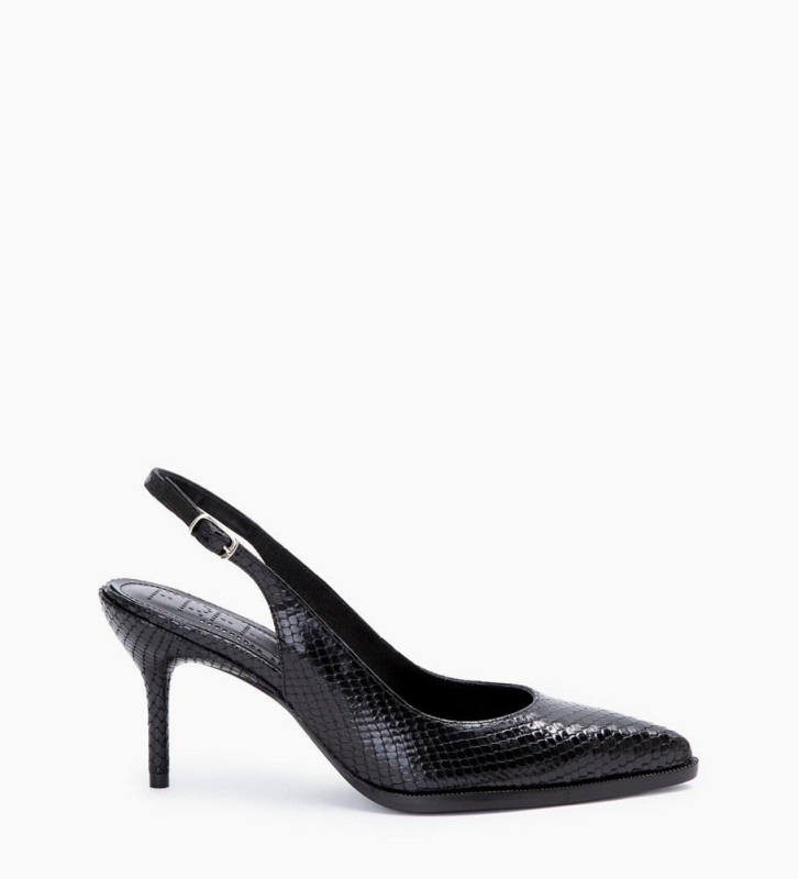 Sling-back pump with stiletto heel - Jamie 70 - Python-print leather - Black